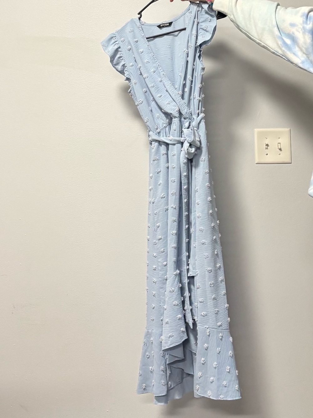 Light Blue Wrap High-Low Dress with Tie Waist